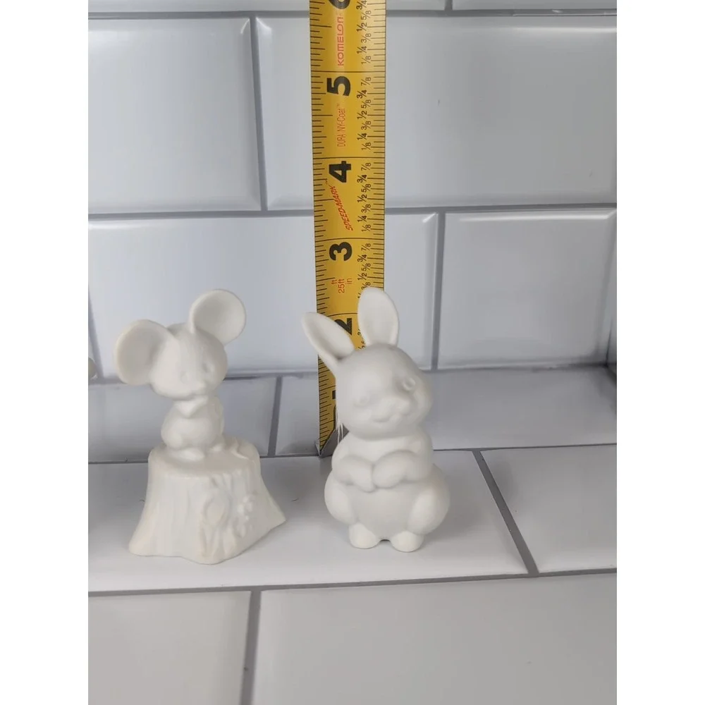 Hallmark Lot Of 3 Vintage Figurines Bunny, Mouse, & Mice Under A Mushroom Bisque